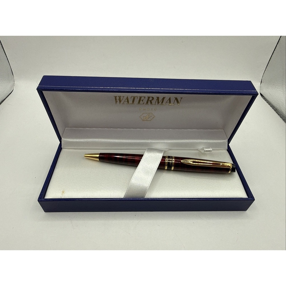 Waterman EXPERT II RED MARBLE Lacquer Ballpoint Pen Blue Ink Made in France